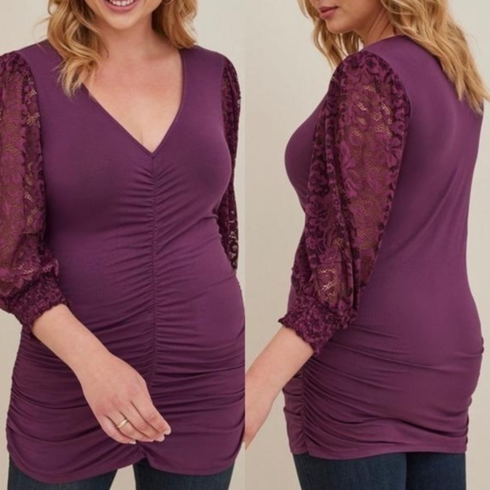 NWT Torrid size 2 purple ruched lace sleeves top
